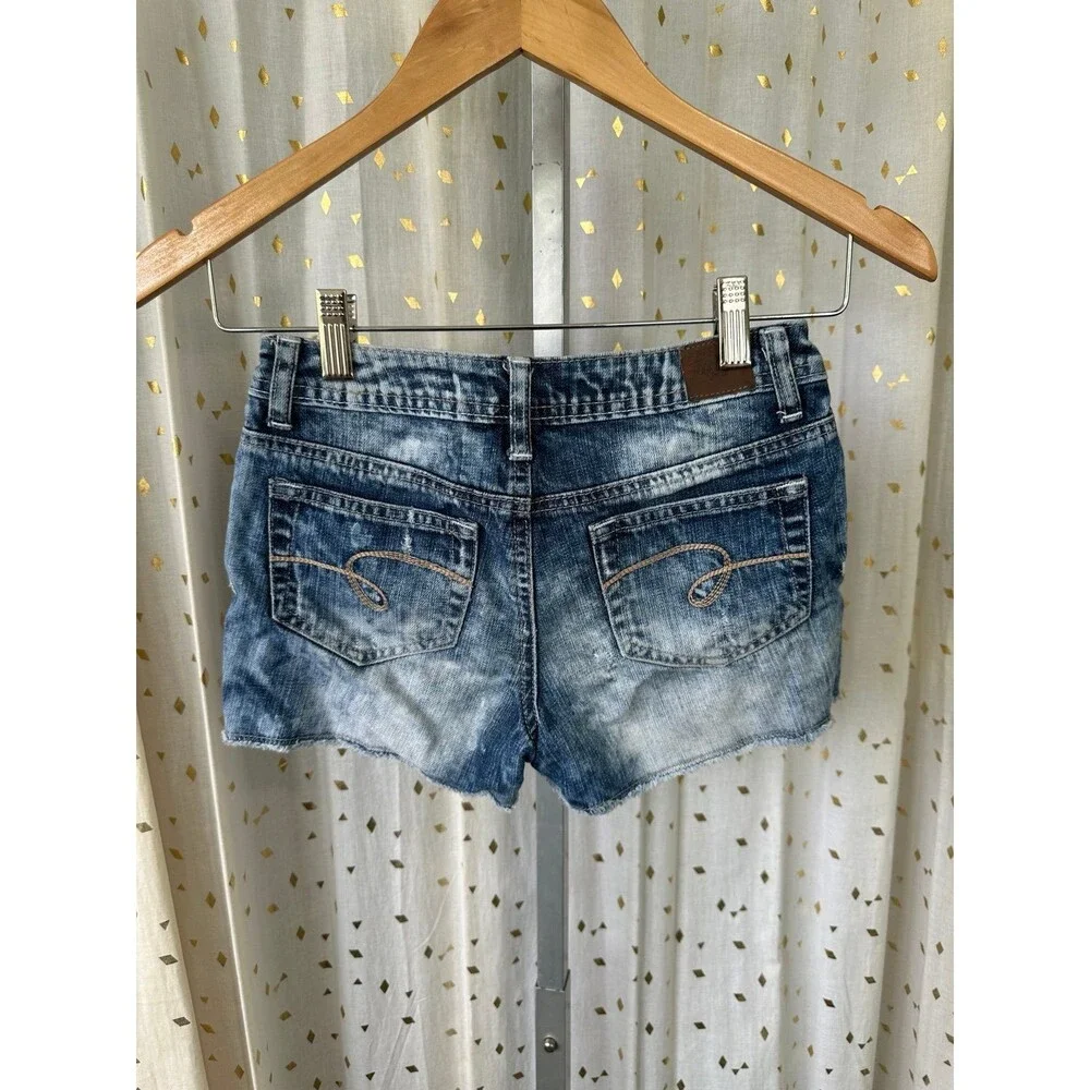 Justice Jeans Girls Simply Low 100% Cotton Distressed Acid Wash Denim Shorts 12S